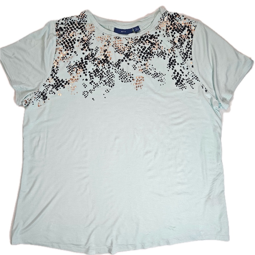 APT. 9 Shirt Womens XL Blue Sequin Glitter Dot Short Sleeve Crewneck Top Sparkle